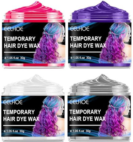 EnMart 4 Unité Cire Colorante Cheveux, Cheveux Cires Temporaire Couleur, Formule Botanique Lavable DIY Crème Coiffante Naturelle, Convient aux Coiffures Quotidiennes Fête (Rouge, Violet, Gris, Blanc)