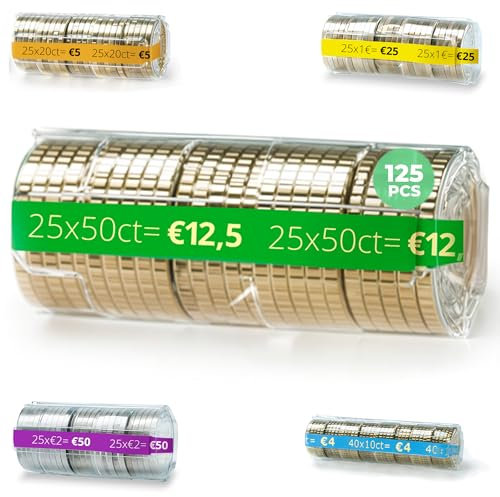 AF® - 125 Münzhülsen für 50cent Münzen | Europäisches Format, Organisieren und Schützen Sie Ihr Bargeld, Münzrollen Kunststoff