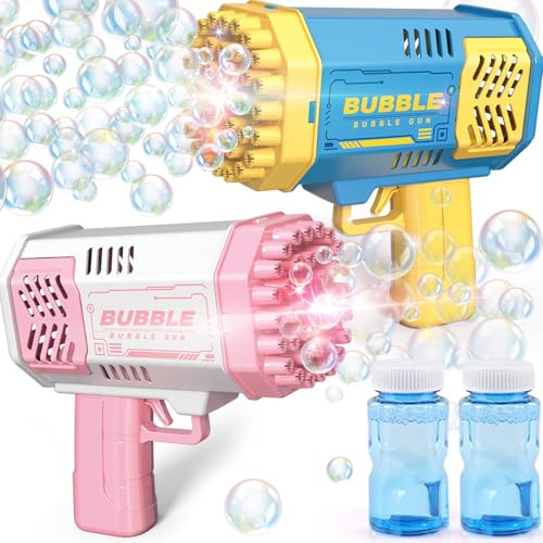 Beria Toys for 3-8 Year Old Kids Boys: 2 Pack Rocket Bubble Gun Bubble Machine Gifts for Age 3 4 5 6 7 8 Years Old Kids Birthday Presents Toy for Toddlers Outdoor Garden Party Games Bubble Maker