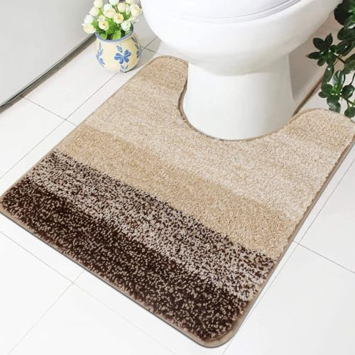 Famibay Badematte Rustschfest 50x50cm WC Vorleger mit Ausschnitt Beige WC Teppich Waschbar Badezimmerteppich Toilette Wasserabsorbierend Badteppich Mikrofaser für Toilette Badezimmer