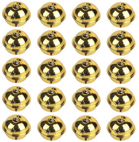 20 campane natalizie dorate, campane rotonde in metallo, 30 mm, colori vivaci, per artigianato, Natale, campane a vento, gioielli, ornamenti per vacanze, casa, decorazione per feste