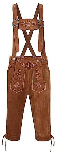 Herren Trachten Lederhose, Trachtenlederhose mit Trägern, Trachtenlederhose Herren - Oktoberfest Lederhose - Lederhosen - Trachten Herren Oktoberfest Herren Outfit (Khaki, XXXL)