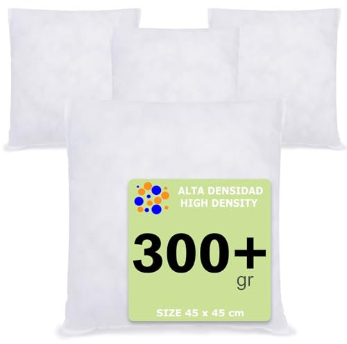 PEKITAS Pack 4 Uds Núcleo Relleno Cojín de Fibra Hueca Siliconada 45x45 cm Alta Recuperación Firme Suave Mullido Antialergénico Decorativo Hogar Casa Dormitorio Salón
