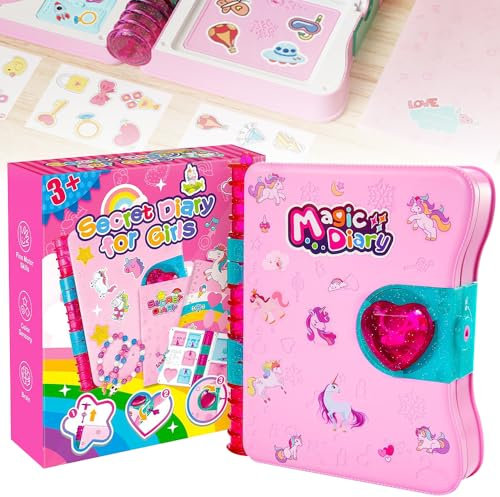 Mineup Diary with Lock, Secret Diary for Girls, Secret Lockable Notebook with Stationary Set, Unicorn Gifts for Girls Toys Age 7-14 Year Old Girls Stationery Birthday Presents, Pink