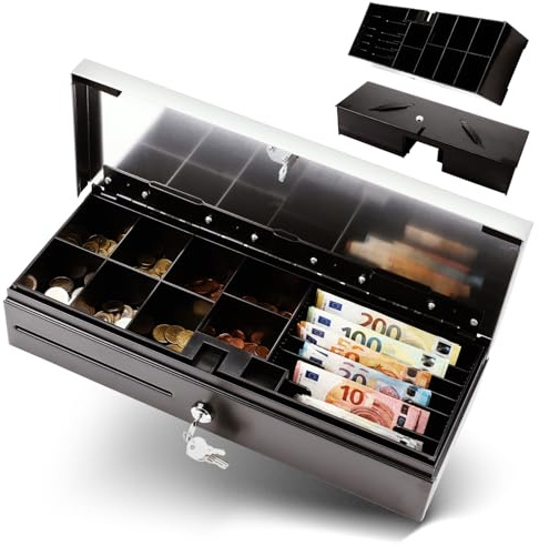 Olympia HS 170S Kassenschublade | Geldkassette abschließbar mit Schlitz | RJ12-kompatibel | 8 Münz- & 6 Scheinfächer | Bürobedarf Metallgeldbox für Handel & Gastronomie | 46x17x10 cm