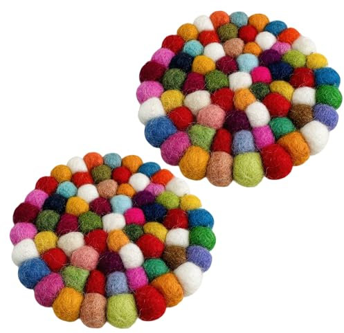 2 Pack Wool Feel Coasters, Handmade Rainbow Felt Coasters for Drinks