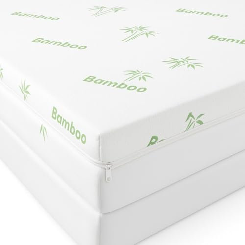 4AS Bamboo Memory Foam Mattress Topper Double Bed – Hypoallergenic & Breathable 2.5cm Thick 40D Gel Memory Foam Mattress Pad with Machine washable Zippered Cover (138x190cm – Double)