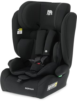 DERYAN Carter i-Size Kindersitz 9-36kg, 76–150 cm - Kinderautositz, Gruppe 1/2/3 - Einstellbare Rückenlehne und Kopfstütze, Spezielle Sicherheitssysteme, Leicht zu tragen - Schwarz