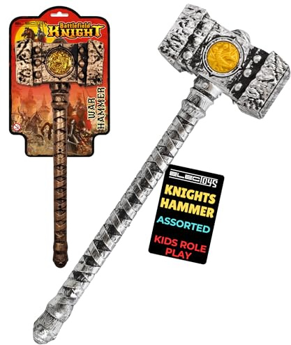 Childrens Role Play Toy War Hammer Medieval Fantasy Battle Costume Accessory Lightweight Plastic Silver and Brown Handle 30–40cm Imaginative Pretend Play Safe for