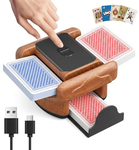 Automatic Card Shuffler Machine 2 Deck, Rechargeable 2600mAh Battery, Electric Poker Card Shuffler with One-Press AUTO & Manual Mode, Fast Shuffling for Poker UNO, Phase 10, Skip-Bo, Card Games