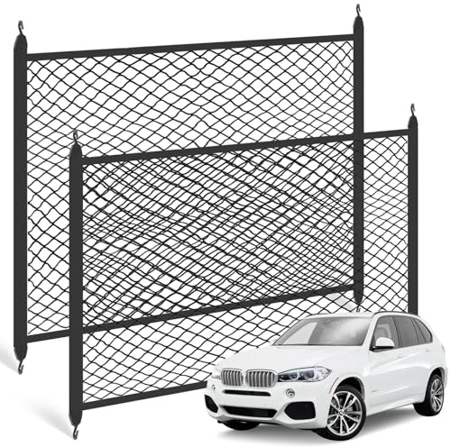 2 Piezas Red Maletero de Coche （120x80cm+80x60cm）, Red De Carga Altamente Elástica con 4 Ganchos ABS, Compatible con la mayoría de los Modelos de Coche.