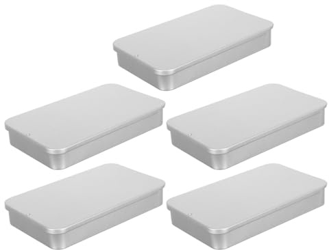 Ciieeo Caja de Hojalata Rectangular Plata con Tapa Deslizante Ligera para Almacenamiento de Bálsamos y Perfumes en Uso Diario o Viaje, Pack de 5 Unidades