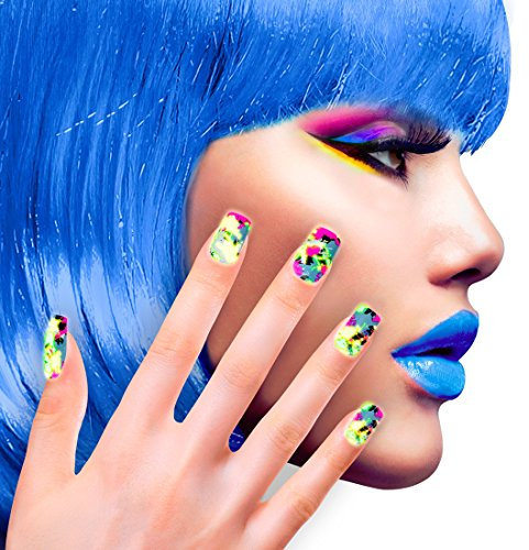 Selbstklebende Neon Kunstnägel Bunte Nägel zum Aufkleben 80s Kunstfingernägel Falsche Nägel Party Disco Achtziger Retro Faschingsnägel Künstliche Fingernägel 80er Jahre Look