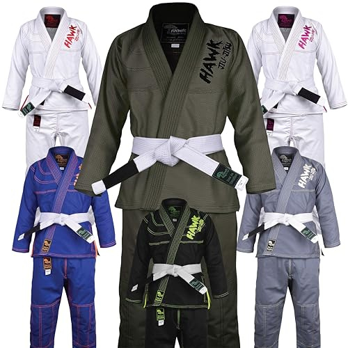 Brazilian Jiu Jitsu, Kids Jiu Jitsu Gi Children BJJ Gi Grappling Kimonos Lightweight with Free White Belt (Military Green, K0)
