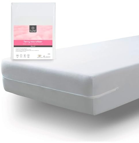 Tural Housse de Matelas 140x190/200cm Toucher de Soie Tissu Éponge Microfibre Certifié Oeko-TEX Bonnet 30 Blanc