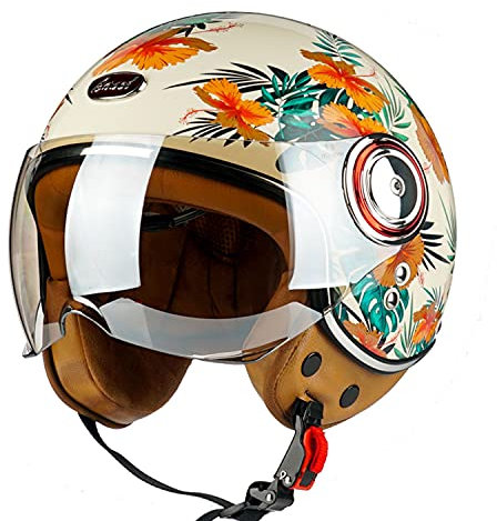 Rétro Casque à Face Ouverte Demi-Jet Casque Scooter avec Visière Open Face Classic Casque Moto Jet Vintage ECE Homologué Casque Bol Moto Bols pour Homme et Femme B,M