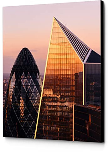 Photastic Wall Art – 18x24 Framed Canvas Print of the Iconic Gherkin and the lesser known Scalpel by World Renowned Photographer Ron Timehin. London Wall Art for your Home and Office.