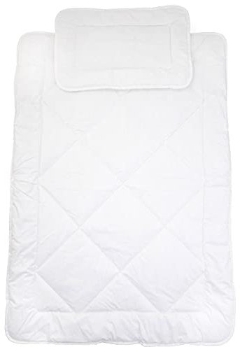 H&F Heimtextilien Kinderbettdecke Babybettdecke | Steppdecke mit Kissen Set für Kinder und Baby | Kinderdecke, Babybett Decke mit Kissen | Bettzeug: Baumwolle Weiß | Große: 100x135 + 40x60 cm