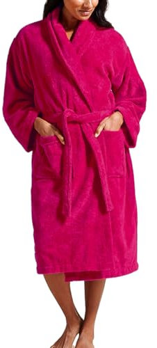 Christy Super Soft Cosy Bath Robe | Luxury Dressing Gown | Quick Dry, Snag Free | Lightweight 320GSM Womens Bathrobe | Soft Cotton Velour Inner Lining | Size Small-Medium (UK 8-14) | Very Berry