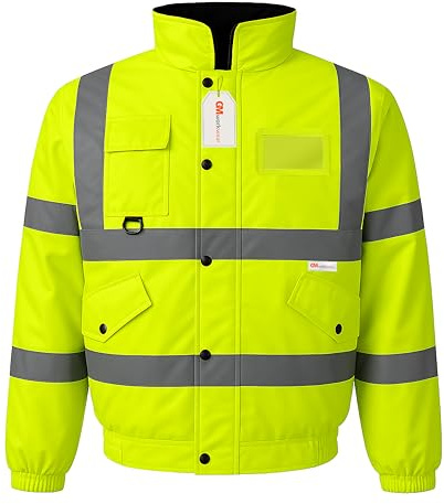 GM WORKWEAR Hi Vis Bomber Jacket – Waterproof High Visibility Safety Security Jacket for Men, S–4XL