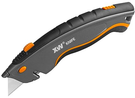 XW Dual-system Safety Utility Knife with Auto-retractable & 3-position Retractable, 2-in-1 Heavy Duty Box Cutter with Total 5 Blades