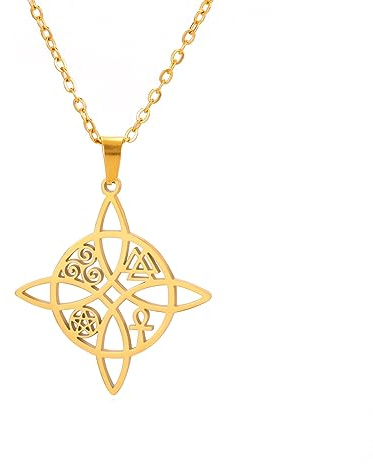 kkjoy Collier Noeud de Sorcière en Acier Inoxydable Collier de Sorcellerie Magique avec Pendentif de Noeud Celtique à 4 Pointes pour Femmes Filles