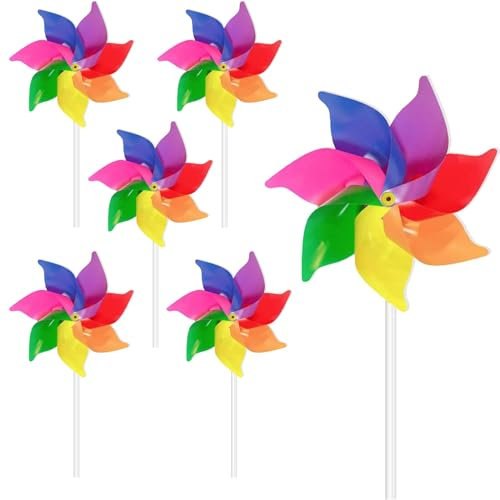 QZKJQDD Lot de 6 moulins à vent arc-en-ciel pour enfants, pour balcon, jardin fruitier, jardin
