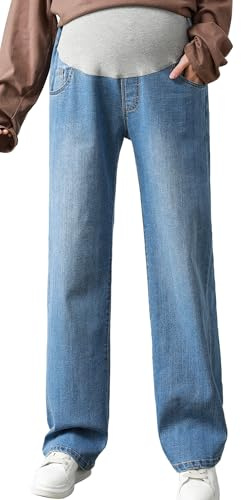 FEOYA Jeans Premaman Super Elasticizzato Jeans maternità Vita Alta Loose Pantaloni Premaman Abbigliamento per Ogni Fase della Gravidanza Blu L