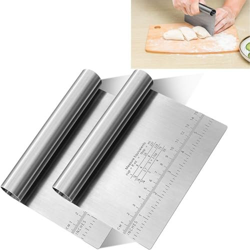 XBOGO Lot de 2 grattoirs/coupe-pâte professionnels en acier inoxydable poli miroir avec bonnes poignées et échelle de mesure - Multifonction - Coupe-gâteau et pizza