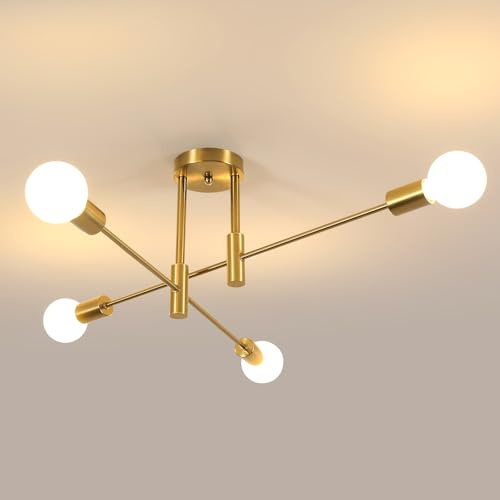 Comely Plafoniera Soffitto Vintage, Lampadario E27 Oro, Lampada da Soffitto Industriale in Metallo per Soggiorno Sala da Pranzo Cucina Camera da Letto