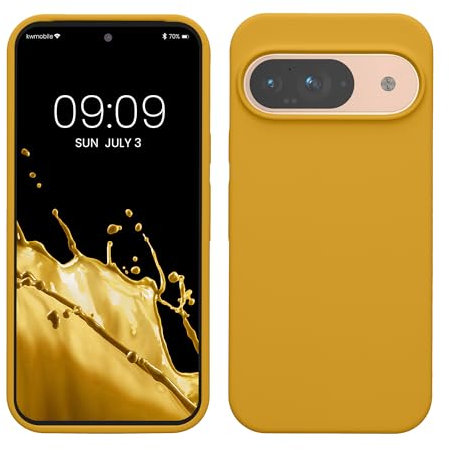 kwmobile Case Compatible with Google Pixel 9 Case - Soft Cover Compatible with Google Pixel 9 Pro Cover - Wireless Charging Honey Yellow