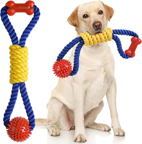 Aitmexcn Jouet Chien Indestructible 43 cm – Corde et Balle à Mâcher en Coton, Jouet Interactif pour Petits et Moyens Chiens, Nettoyage Dentaire et Anti Ennui