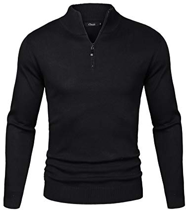 Sykooria Jersey Hombre Invierno Cuello Alto Suéter de Punto Hombre Manga Larga Pullover con Cremallera Clásico Ajustado y Elegante,Negro L