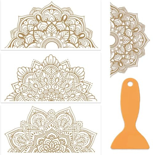 OLYCRAFT 3pcs/Set Mandala Rub on Transfers for Furniture and Craft 30x15cm Boho Half Mandala Furniture Decal Transfer Stickers Rub on Decal for Scrapbook Window Home Decoration