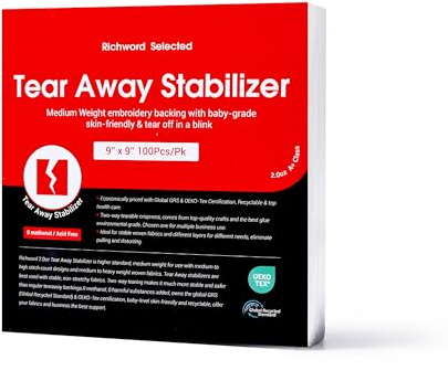 Poolin Richword Selected Tear Away Embroidery Stabilizer Backing 9X9 inches 100 Sheets, 2.0 Oz Medium Weight Embroidery Stabilizer for 4x4 6x6 Hoops of Embroidery Machine