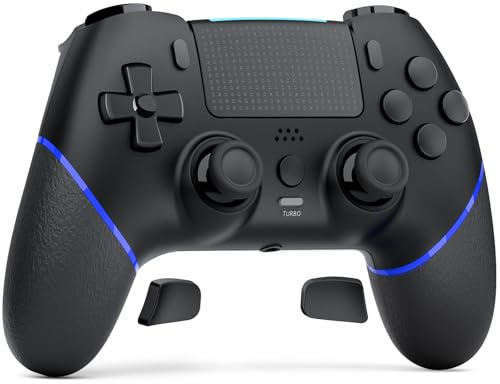 CHEREEKI Wireless Controller for PS4 with Hall Effect Joystick 2 Macro Buttons Vibration Feedback Motion Sensor 1000 mAh Battery Touchpad 3.5mm Headphone Jack Black