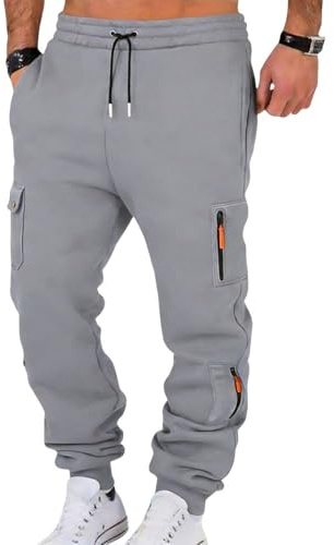 Hpbygstae - Pantaloni da jogging da uomo, con tasche con cerniera, pantaloni sportivi lunghi, pantaloni da allenamento, pantaloni da fitness, jogger, grigio chiaro, XXL