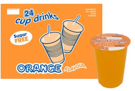 Sugar Free Big Time Flavoured Cup Drinks 24 x 200ml, Assorted Fruit Flavours, Kids Juice Cups with Paper Straws, School Lunch & Picnic Drinks, Ready to Drink (Orange)