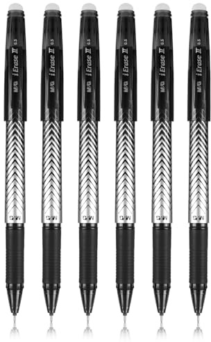 M&G Erasable Pens, 0.5mm Fine Point Black Ink Erasable Gel Pens Comfort Grip and Cap, Make Mistakes Disappear for Drawing Writing Planner and Crossword Puzzles, 6 Pcs