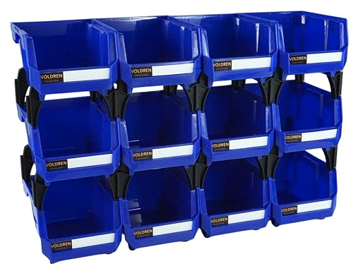 VOLDREN Gavetas organizadoras apilables - Organizador tornillos - Cubetas plastico almacenaje - Organizador cajones - Clasificador apilable taller - Estanteria gaveta herramienta (Azul, 12)