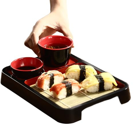 Søba Nudeltallrik – japansk kallnudelbricka med doppkopp och dräneringsmatta | ABS sushitallrik set för, restauranger, förrätter och desserter