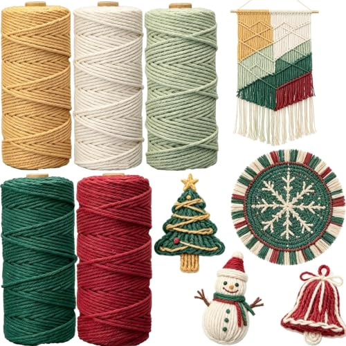 5 Rolls of Macrame Cord, 3mm x 272 Yards Macrame Yarn, Colourful Cotton Rope for Hanging, Plant Hangers, DIY Crafts, Knitting (Multi-coloured A)