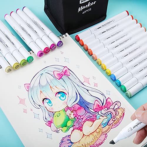 Tomvorks 60 Colors Alcohol Markers Set Double Tipped Colored Pens Fine Point Art Markers Packed in Cloth Bag Drawing Illustrations for Kids Adult Coloring