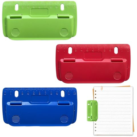 3 Stück Mini-Taschenlocher zum Einheften, Portable Mini-Taschenlocher für Etikettenbindung, mit 2-Fach Lochung, mit Linealprägung, Klein Und Flach, für Schule, Büro und Zuhause (Blau Rot Grün)