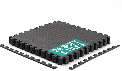 Yes4All HQKY Tapis d'exercice emboîtables en Mousse - Tapis de Sol emboîtables pour équipement de Gym - Carreaux de Sol en EVA emboîtables (24 Pieds carrés - Noir - 6 pièces)