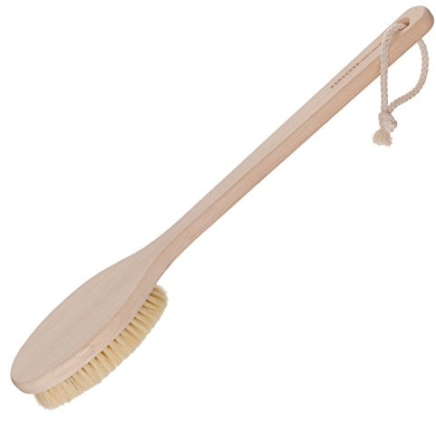 REDECKER Beechwood Bath and Shower Brush - Boar Bristle Back Brush Shower - 17-3/4 inch Handle for Hard-to-Reach Areas - Natural Pig Bristle Fibers Remove Dead Skin - Long Handled Bristle Shower Brush