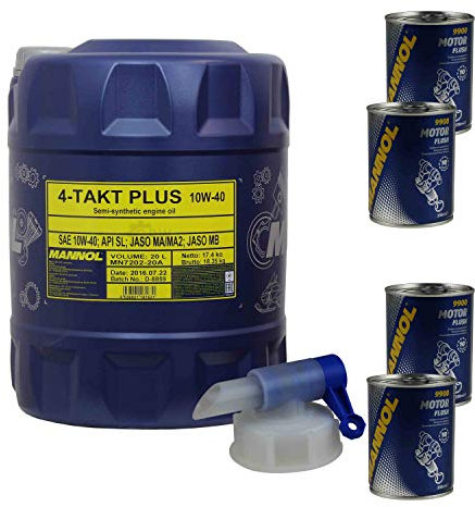 20L Motoröl MANNOL 4-Takt Plus 10W-40 Motorradöl 4xMotor Flush