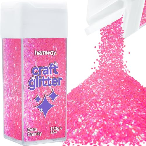 Hemway Craft Glitter Shaker Baby Pink Iridescent 130g Extra Chunky | for Resin & Epoxy Crafts, Christmas Art Supplies, Nail, Body, Face, Eye, Festival, Crafting, Slime, Sparkle