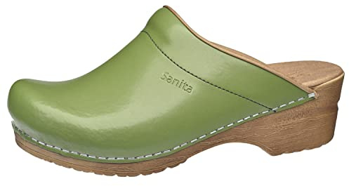 Sanita Sandra Mule Clog | Original Handmade Flexible Leather Clog for Women | Maximum stability | Anatomical shaped footbed with soft foam | Shock absorbing heel | Green | 41