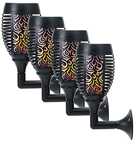 Solar Torch Lights 51 LED Dancing Flickering Flame Effect - Wall Outdoor Lights Garden, Fence, Door, Shed, Lamp, Pathway Garden Spotlights – Weather Resistant (4 Lights)